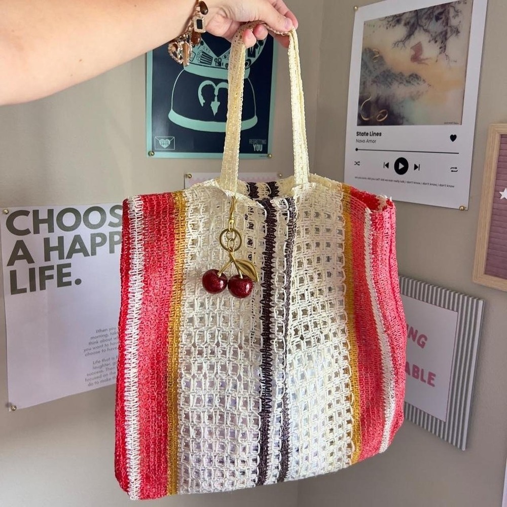 Multi-Colored Woven Striped Tote Bag Beach Surf Y2K